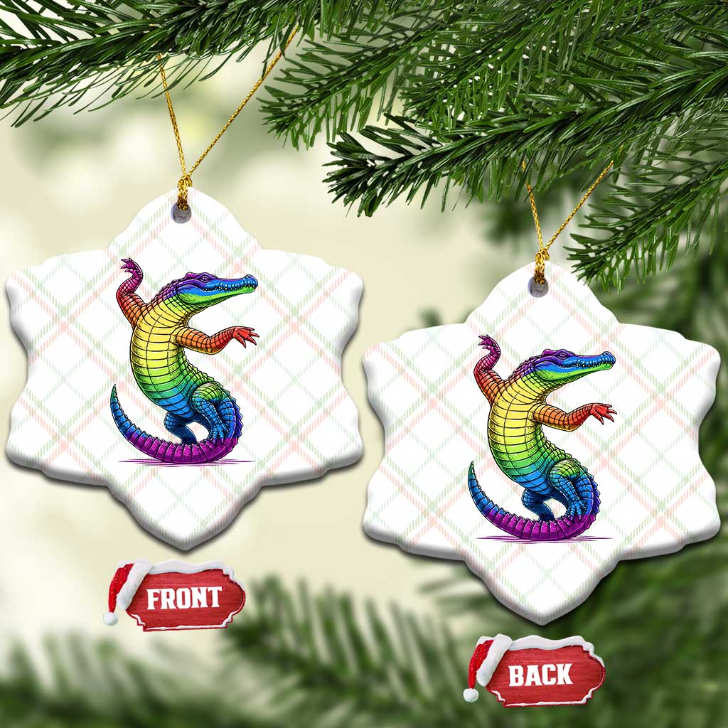 Funny Rainbow Gator LGBTQ Pride Support Ceramic Ornament