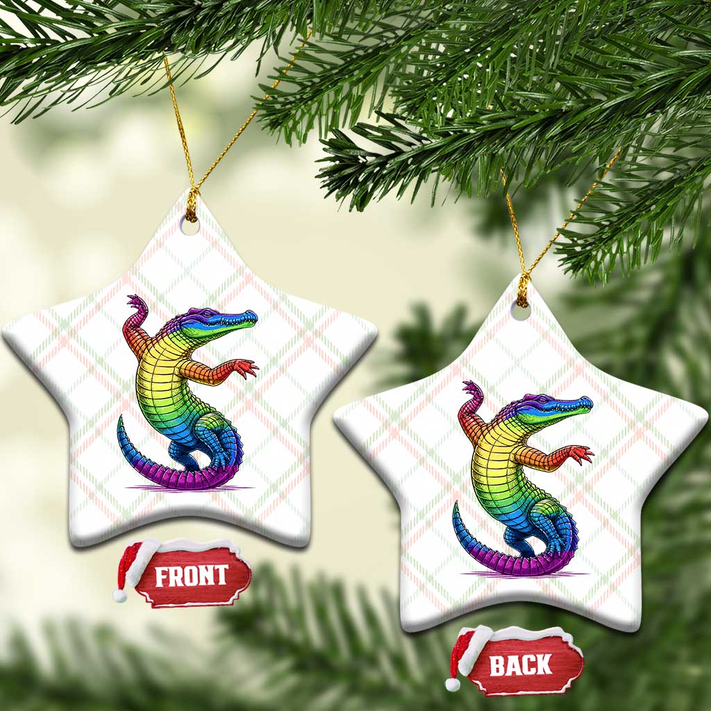 Funny Rainbow Gator LGBTQ Pride Support Ceramic Ornament