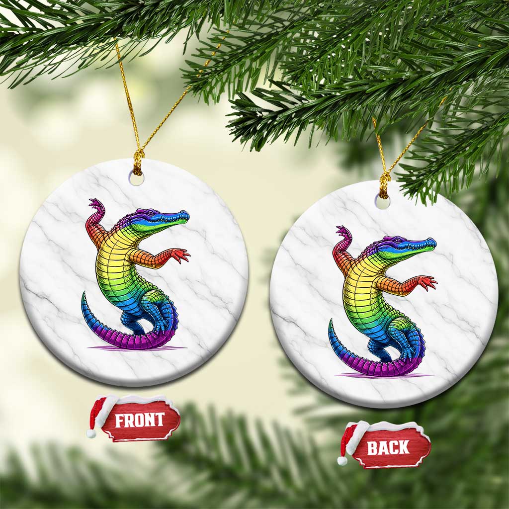 Funny Rainbow Gator LGBTQ Pride Support Ceramic Ornament