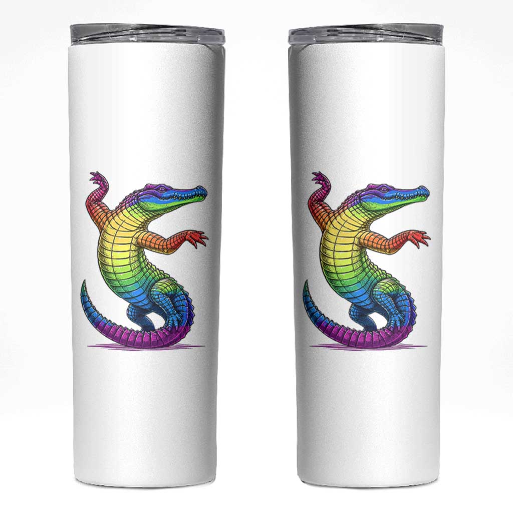 Funny Rainbow Gator LGBTQ Pride Support Skinny Tumbler