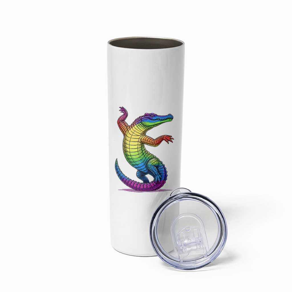 Funny Rainbow Gator LGBTQ Pride Support Skinny Tumbler