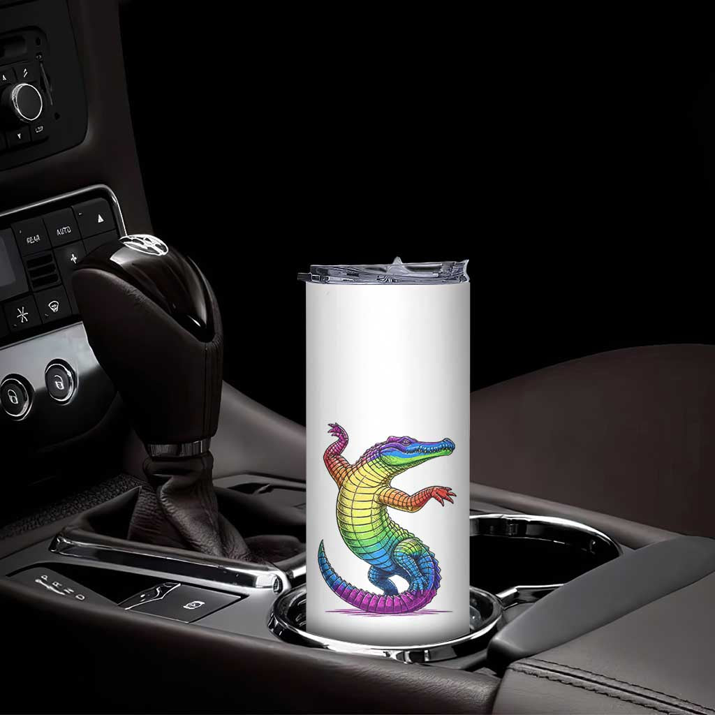Funny Rainbow Gator LGBTQ Pride Support Skinny Tumbler
