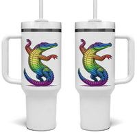 Funny Rainbow Gator LGBTQ Pride Support Tumbler With Handle