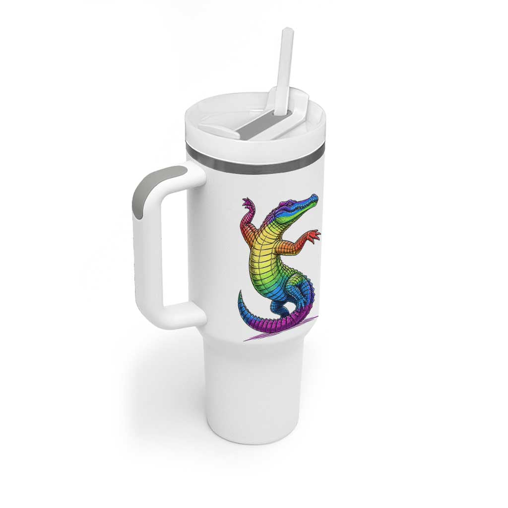 Funny Rainbow Gator LGBTQ Pride Support Tumbler With Handle