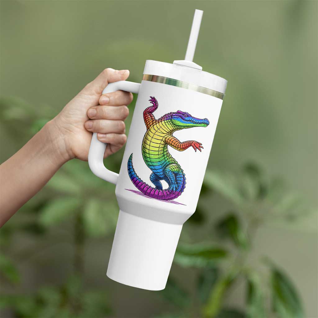 Funny Rainbow Gator LGBTQ Pride Support Tumbler With Handle