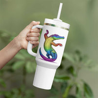Funny Rainbow Gator LGBTQ Pride Support Tumbler With Handle