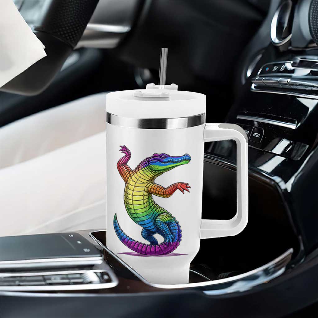 Funny Rainbow Gator LGBTQ Pride Support Tumbler With Handle