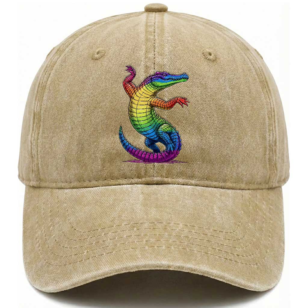 Funny Rainbow Gator LGBTQ Pride Support Washed Cotton Baseball Cap