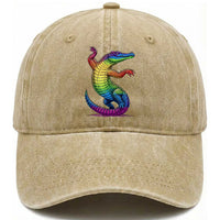 Funny Rainbow Gator LGBTQ Pride Support Washed Cotton Baseball Cap
