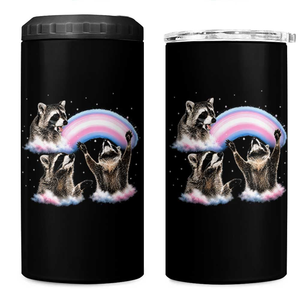 Howling Raccoon LGBTQ Pride 4 in 1 Can Cooler Tumbler Rainbow Trash Panda Support