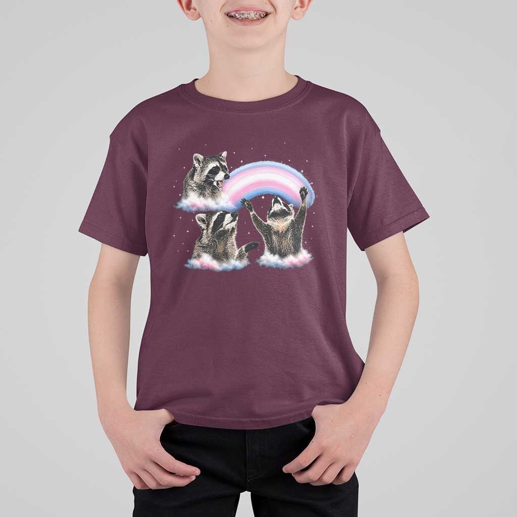 Howling Raccoon LGBTQ Pride T Shirt For Kid Rainbow Trash Panda Support