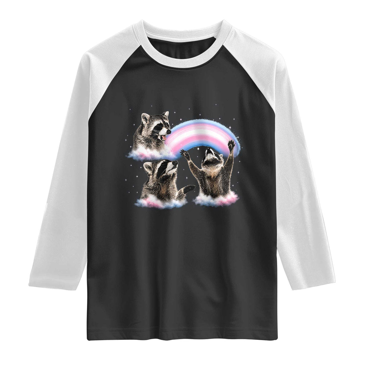 Howling Raccoon LGBTQ Pride Raglan Shirt Rainbow Trash Panda Support