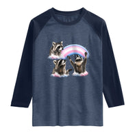 Howling Raccoon LGBTQ Pride Raglan Shirt Rainbow Trash Panda Support