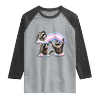 Howling Raccoon LGBTQ Pride Raglan Shirt Rainbow Trash Panda Support
