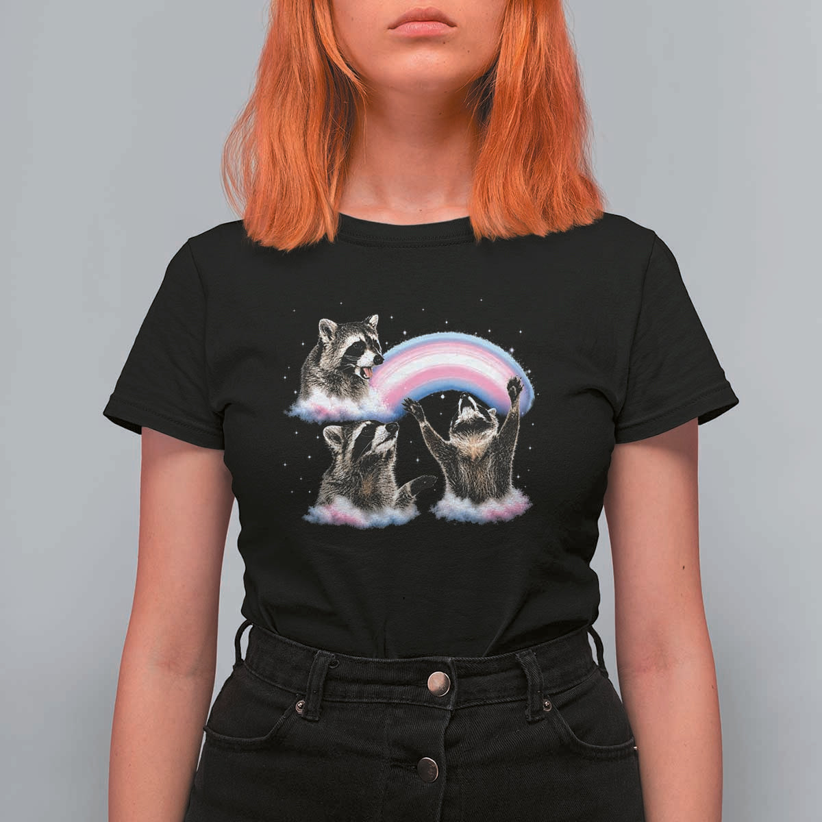 Howling Raccoon LGBTQ Pride T Shirt For Women Rainbow Trash Panda Support