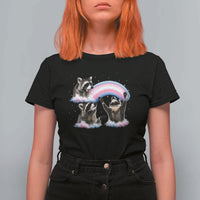 Howling Raccoon LGBTQ Pride T Shirt For Women Rainbow Trash Panda Support