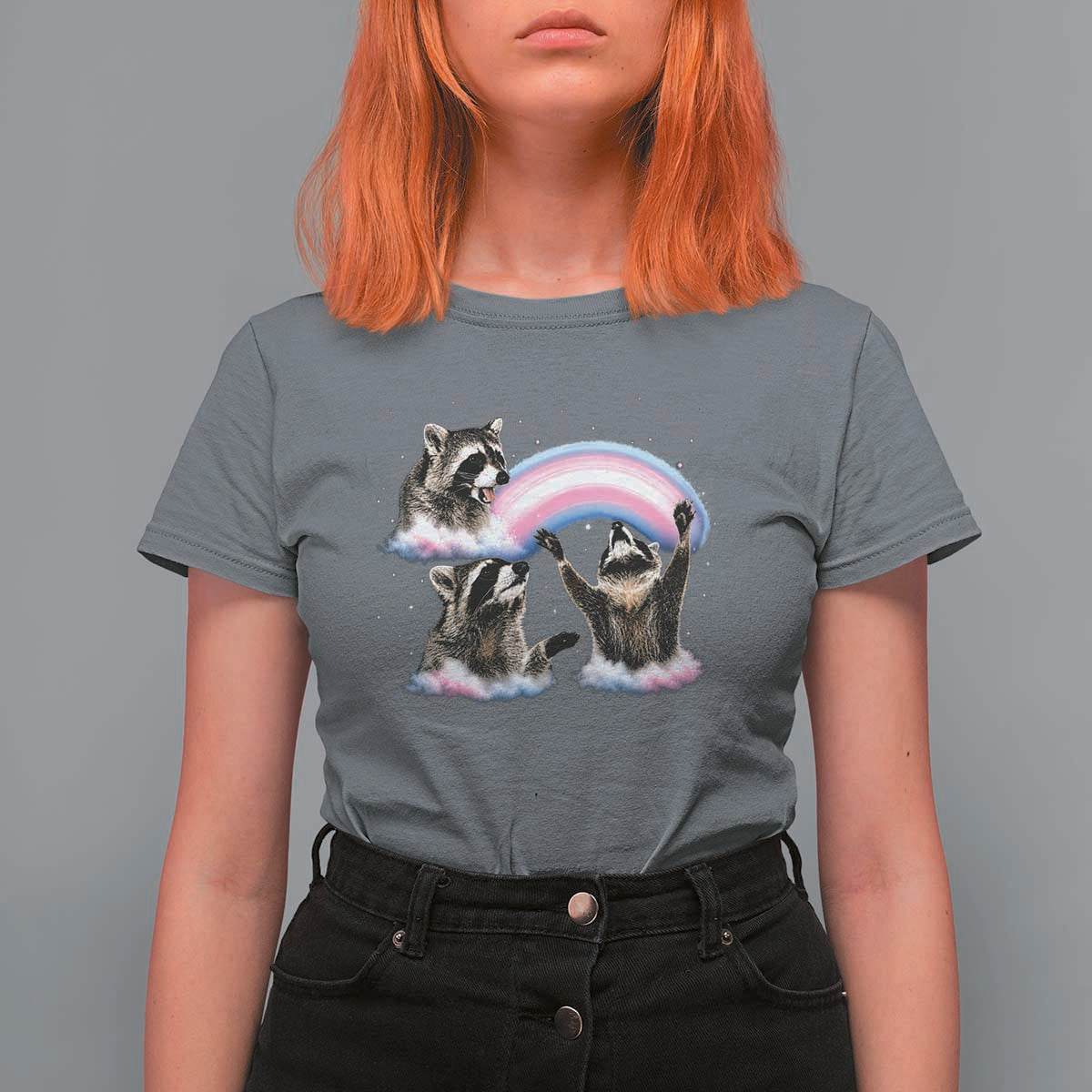 Howling Raccoon LGBTQ Pride T Shirt For Women Rainbow Trash Panda Support