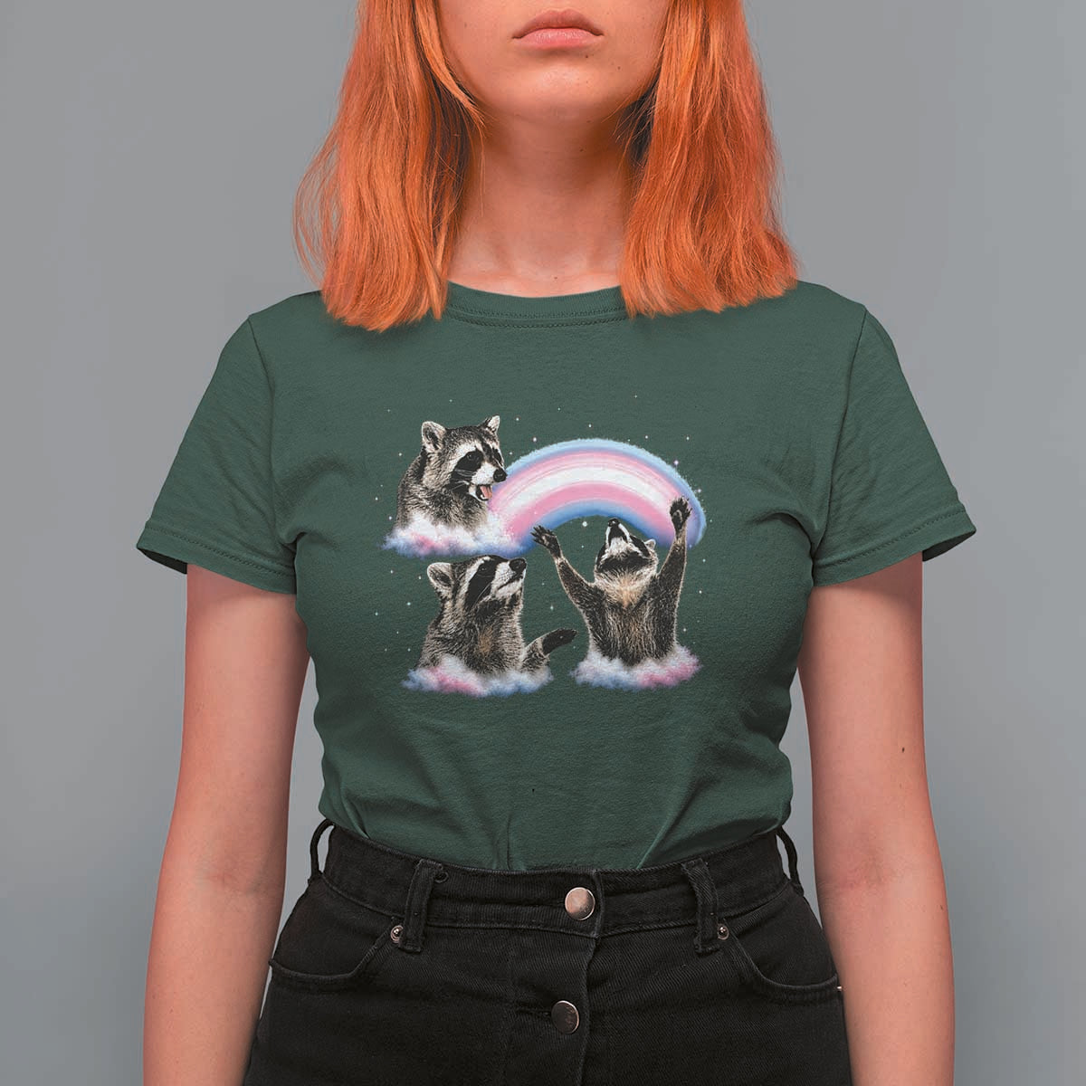 Howling Raccoon LGBTQ Pride T Shirt For Women Rainbow Trash Panda Support