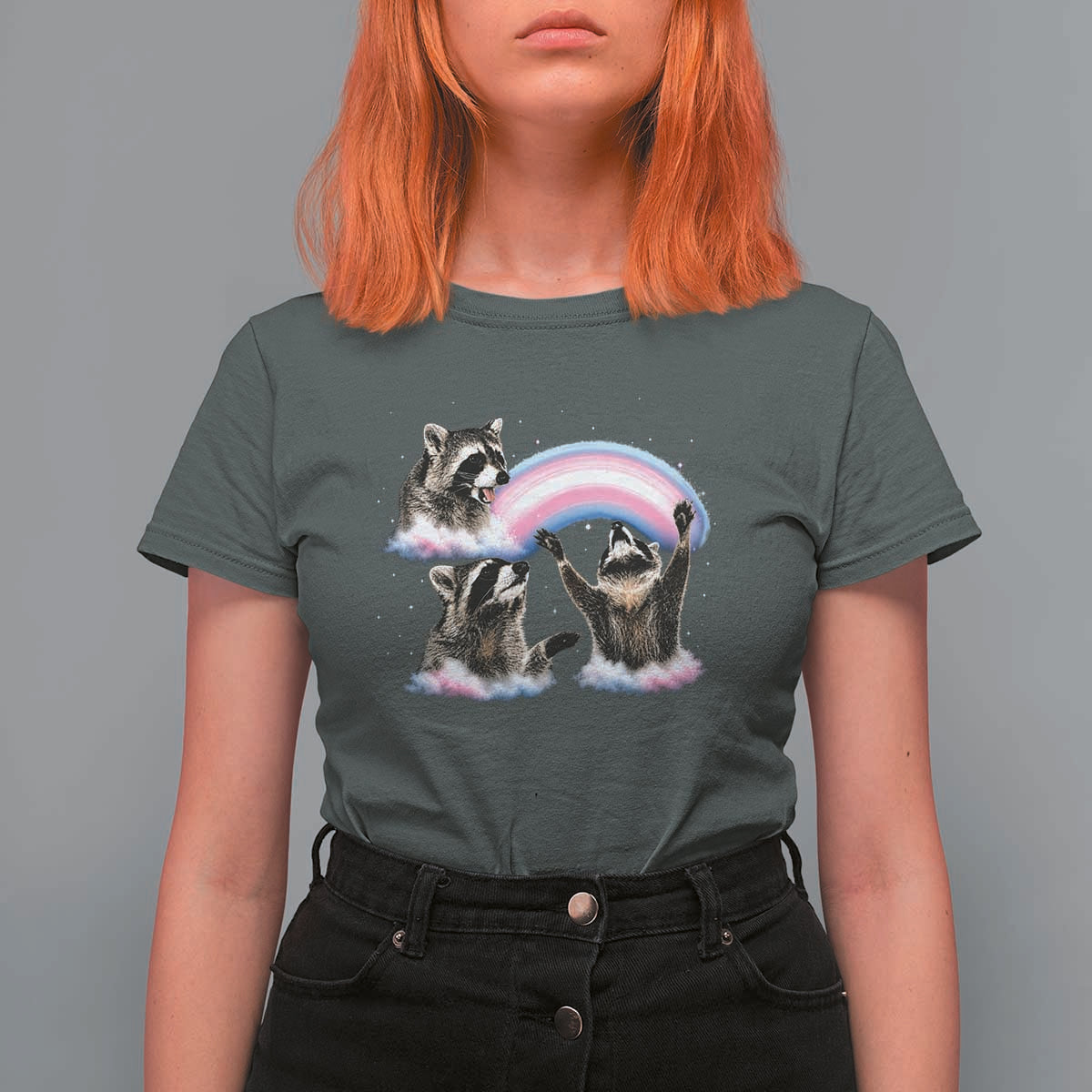 Howling Raccoon LGBTQ Pride T Shirt For Women Rainbow Trash Panda Support