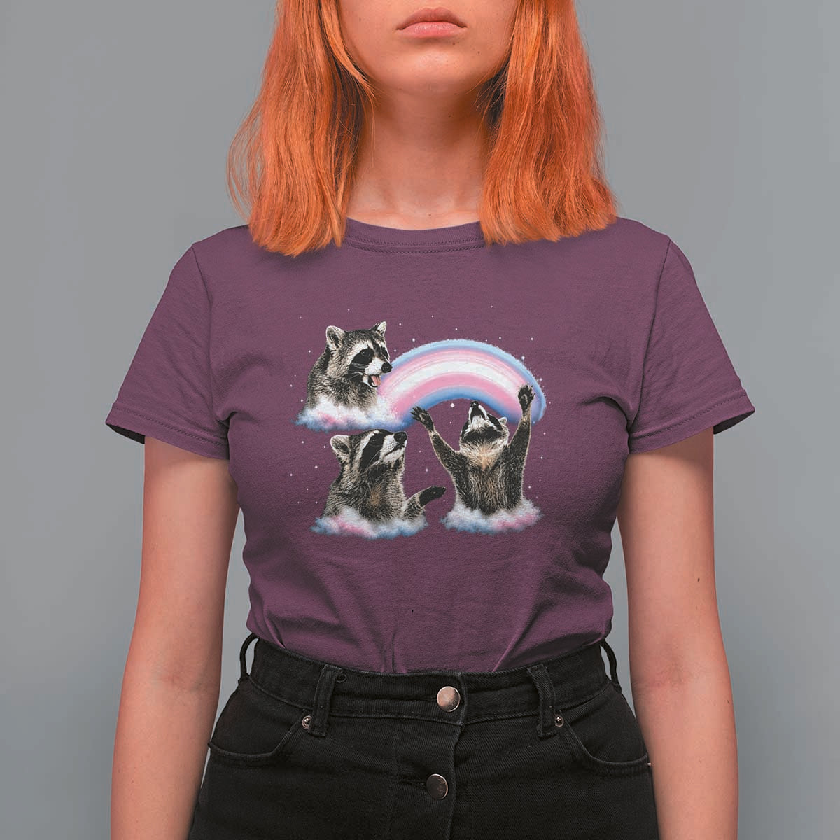 Howling Raccoon LGBTQ Pride T Shirt For Women Rainbow Trash Panda Support