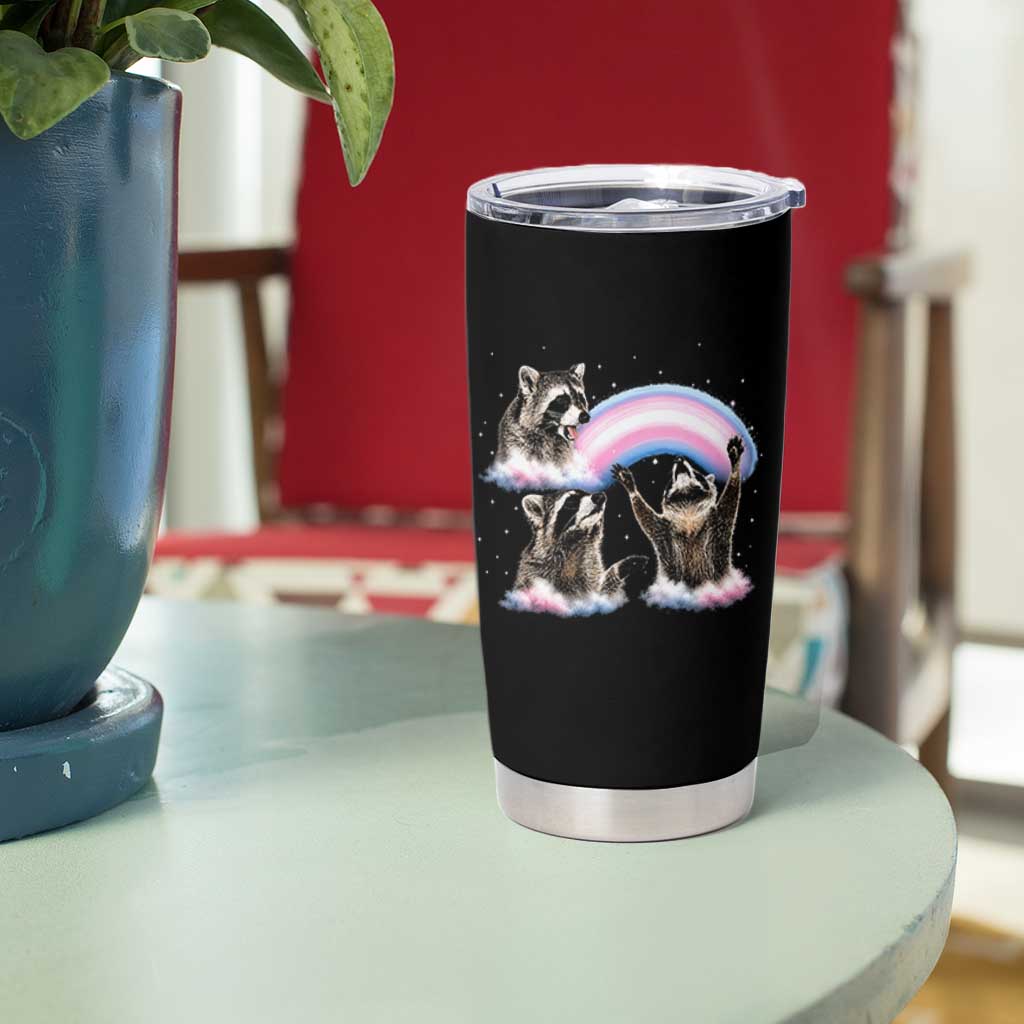 Howling Raccoon LGBTQ Pride Tumbler Cup Rainbow Trash Panda Support