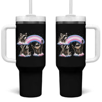 Howling Raccoon LGBTQ Pride Tumbler With Handle Rainbow Trash Panda Support