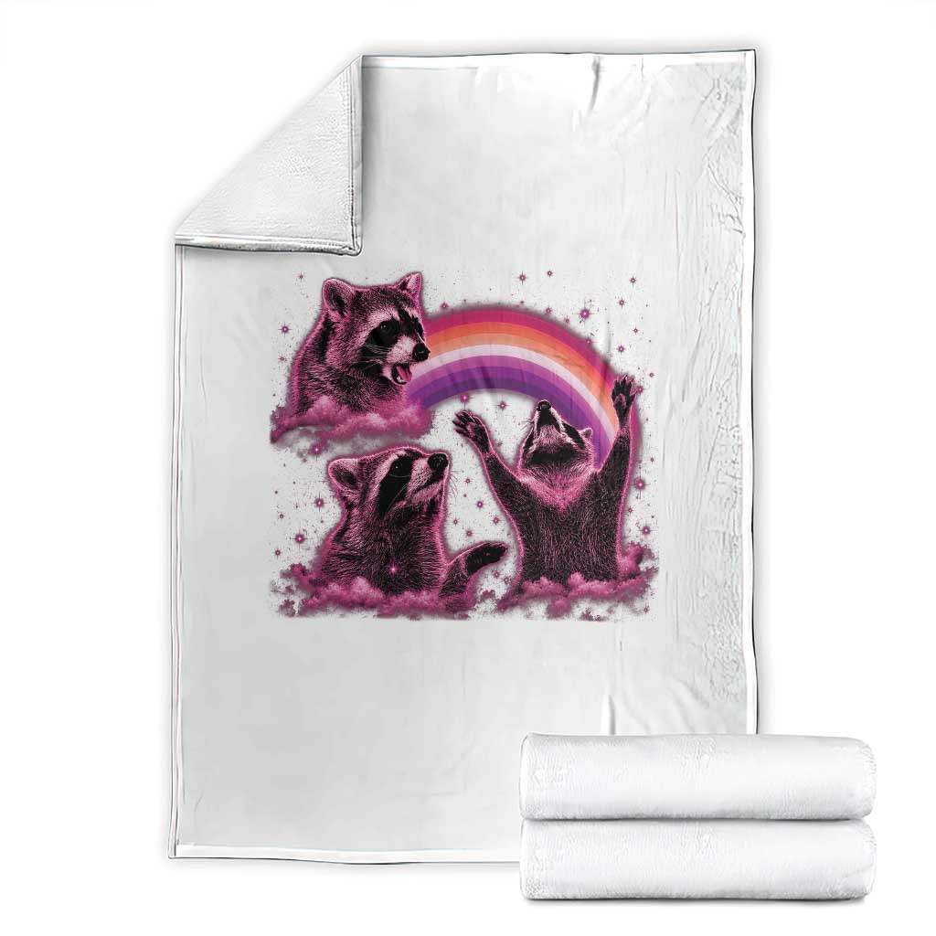Funny Pink Raccoon Live Laugh Throw Blanket Lesbian Pride Month