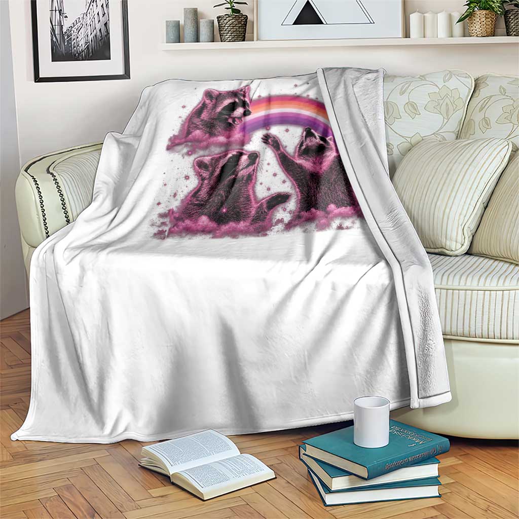 Funny Pink Raccoon Live Laugh Throw Blanket Lesbian Pride Month