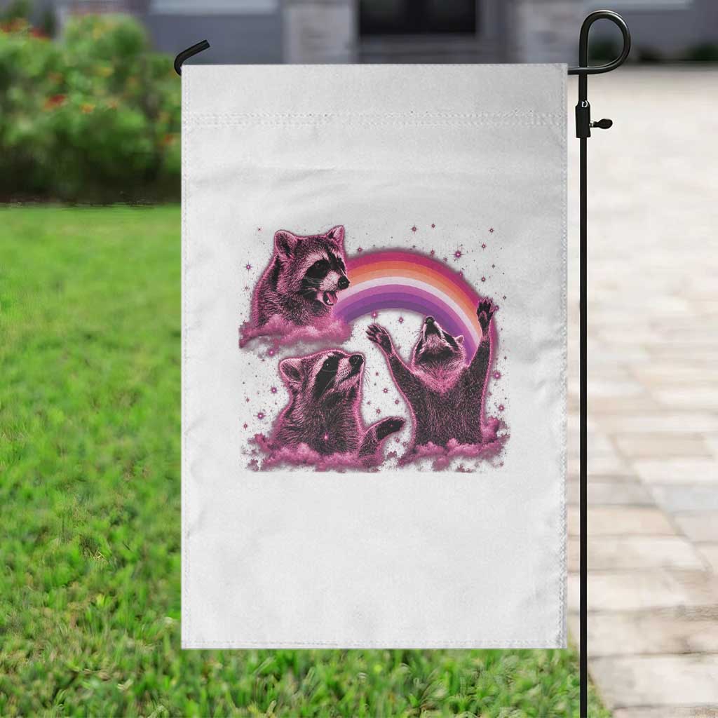 Funny Pink Raccoon Live Laugh Garden Flag Lesbian Pride Month