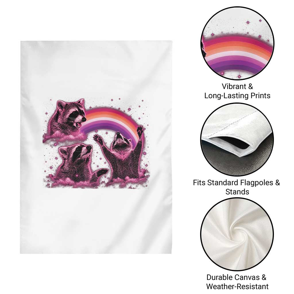 Funny Pink Raccoon Live Laugh Garden Flag Lesbian Pride Month