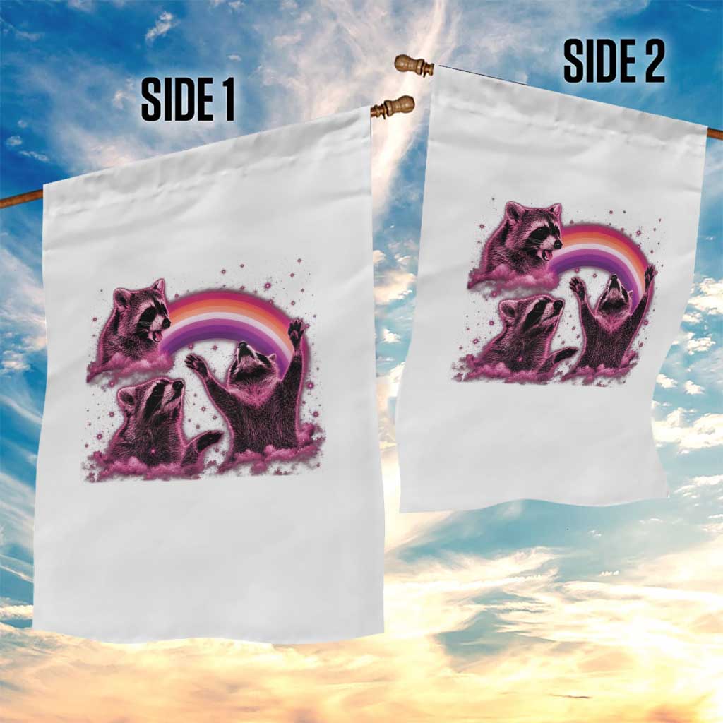 Funny Pink Raccoon Live Laugh Garden Flag Lesbian Pride Month
