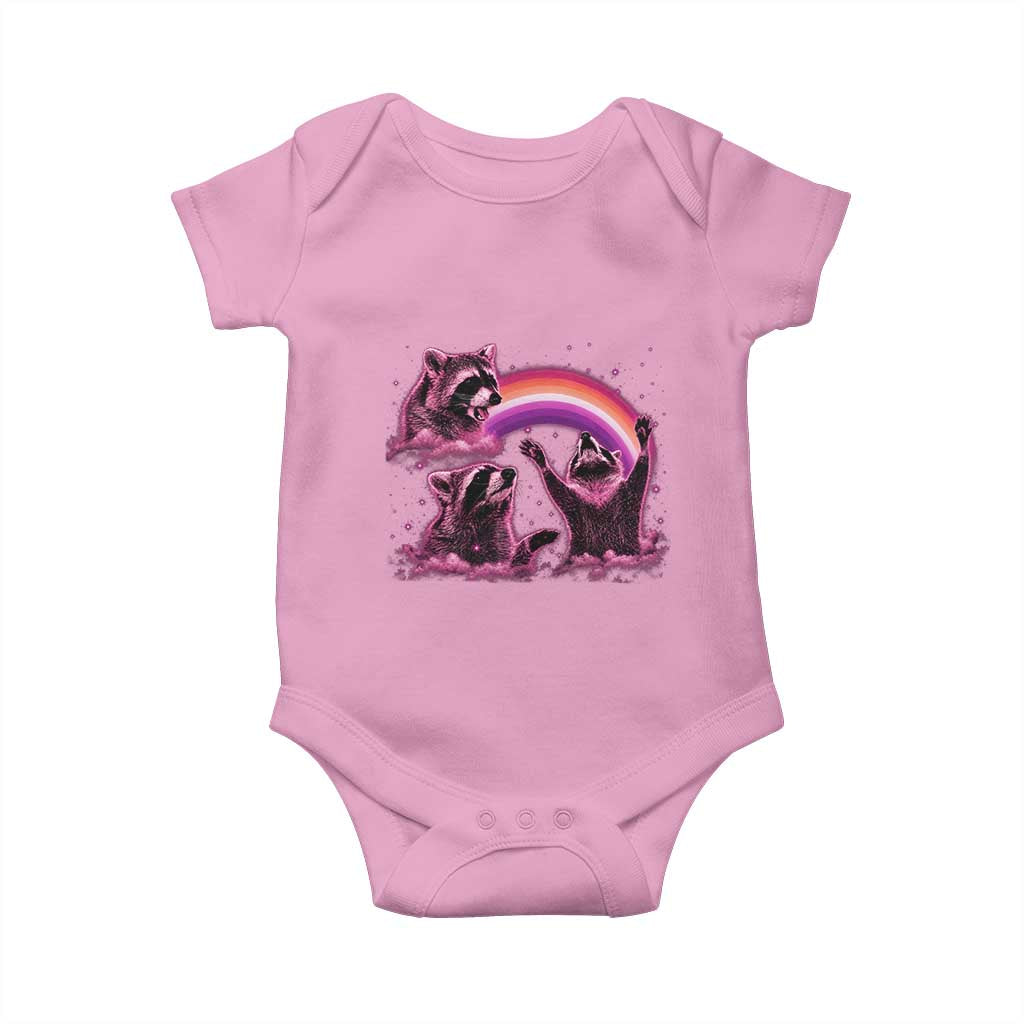 Funny Pink Raccoon Live Laugh Baby Onesie Lesbian Pride Month