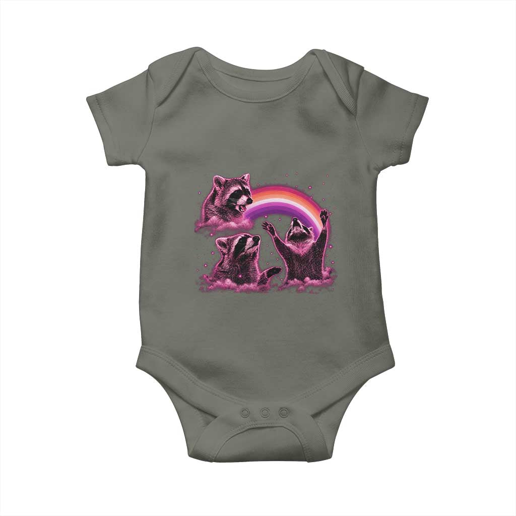 Funny Pink Raccoon Live Laugh Baby Onesie Lesbian Pride Month