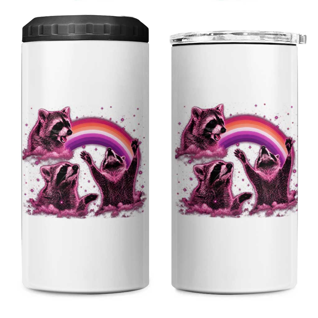Funny Pink Raccoon Live Laugh 4 in 1 Can Cooler Tumbler Lesbian Pride Month