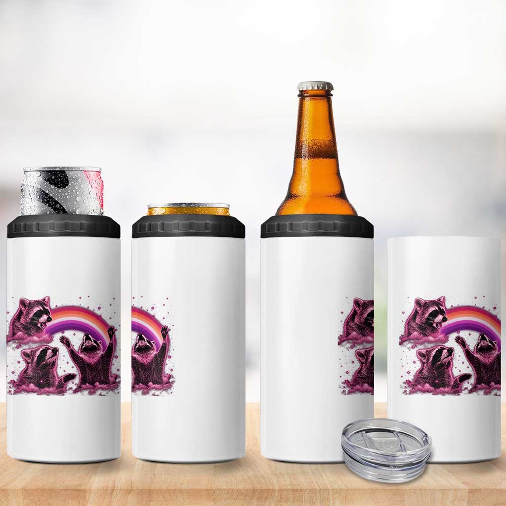 Funny Pink Raccoon Live Laugh 4 in 1 Can Cooler Tumbler Lesbian Pride Month