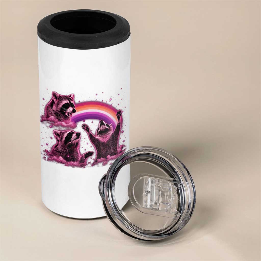 Funny Pink Raccoon Live Laugh 4 in 1 Can Cooler Tumbler Lesbian Pride Month