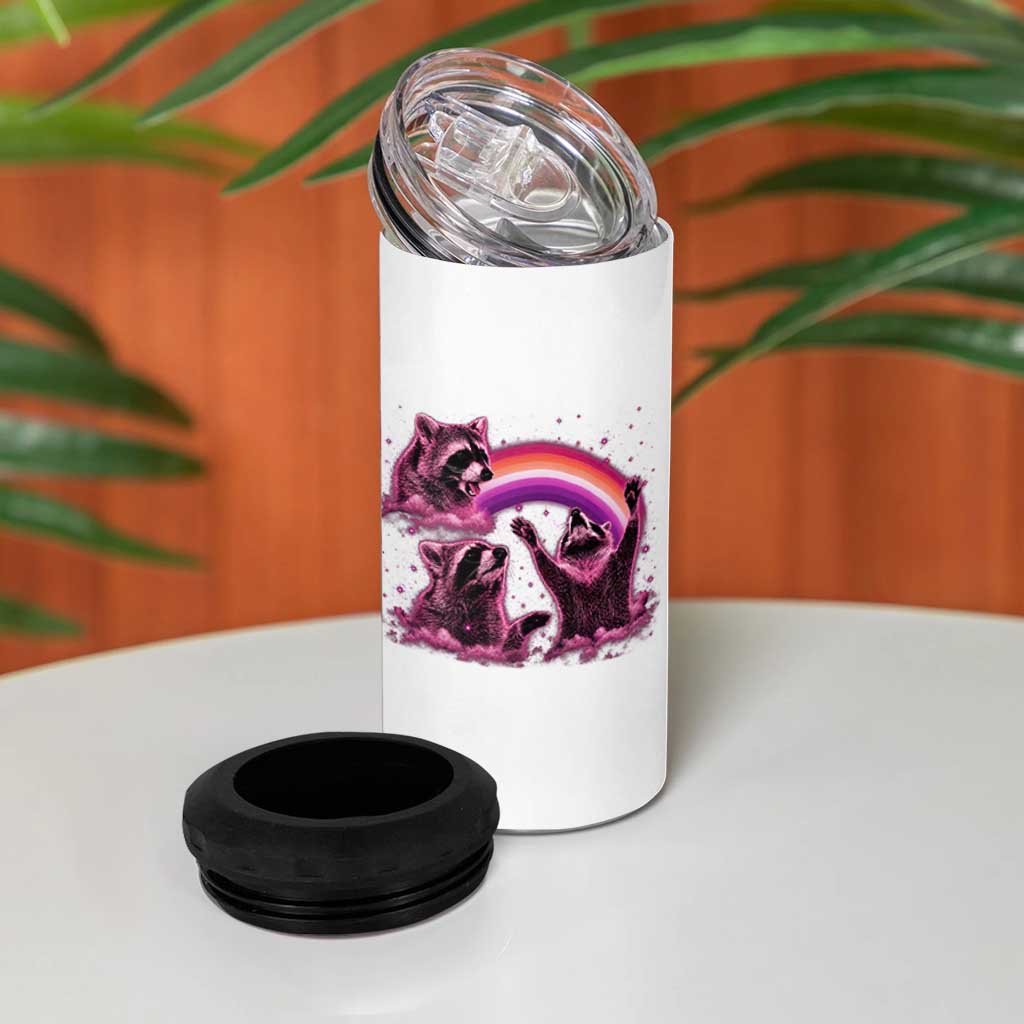 Funny Pink Raccoon Live Laugh 4 in 1 Can Cooler Tumbler Lesbian Pride Month
