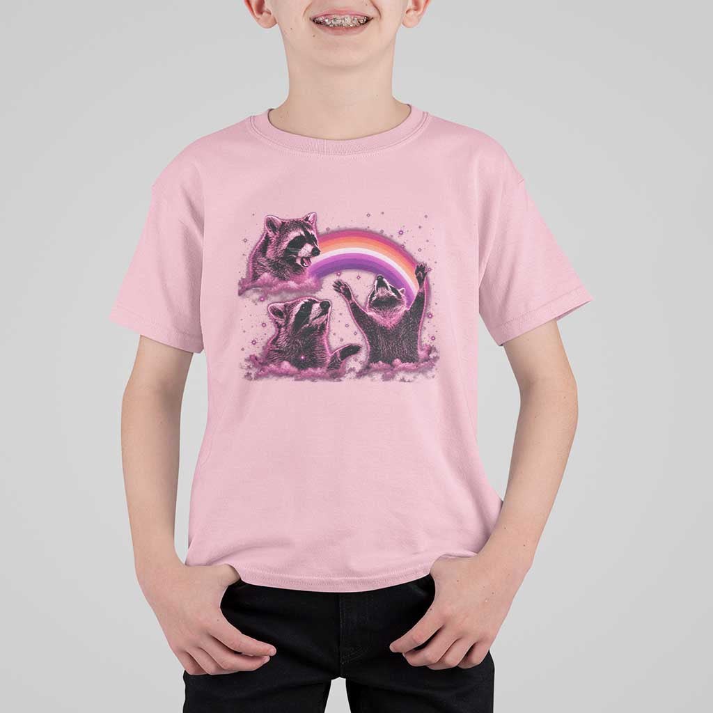 Funny Pink Raccoon Live Laugh T Shirt For Kid Lesbian Pride Month