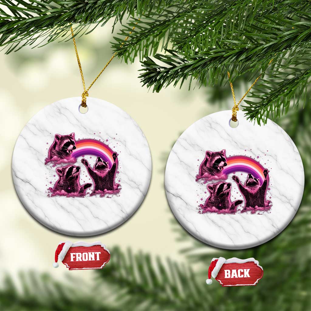 Funny Pink Raccoon Live Laugh Ceramic Ornament Lesbian Pride Month