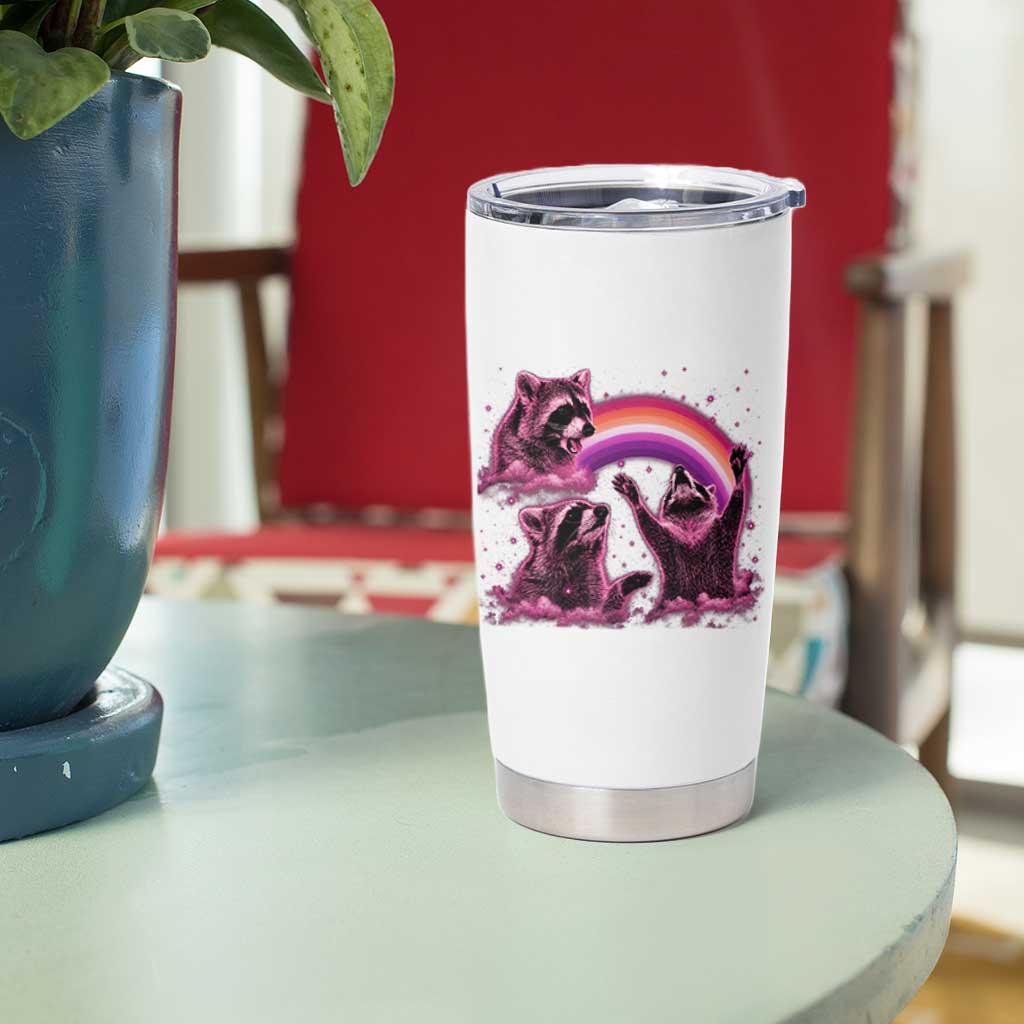 Funny Pink Raccoon Live Laugh Tumbler Cup Lesbian Pride Month