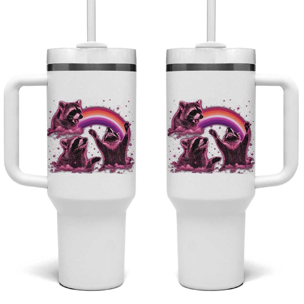 Funny Pink Raccoon Live Laugh Tumbler With Handle Lesbian Pride Month