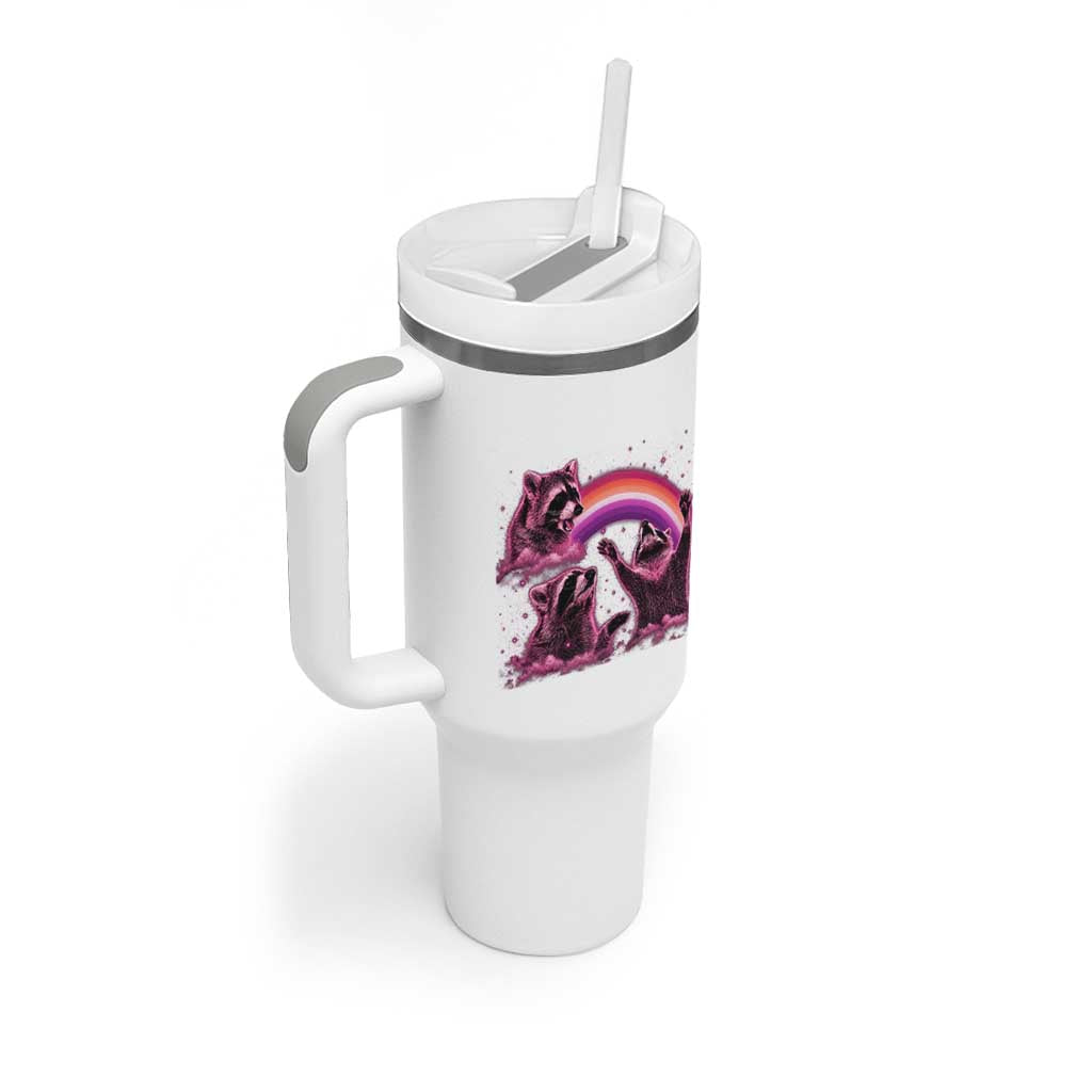 Funny Pink Raccoon Live Laugh Tumbler With Handle Lesbian Pride Month