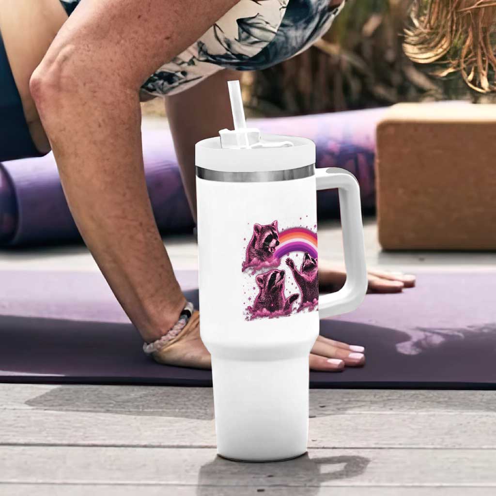 Funny Pink Raccoon Live Laugh Tumbler With Handle Lesbian Pride Month