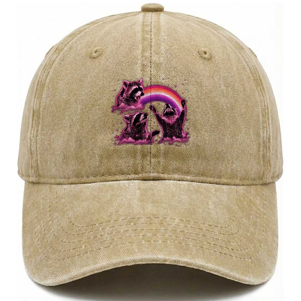 Funny Pink Raccoon Live Laugh Washed Cotton Baseball Cap Lesbian Pride Month