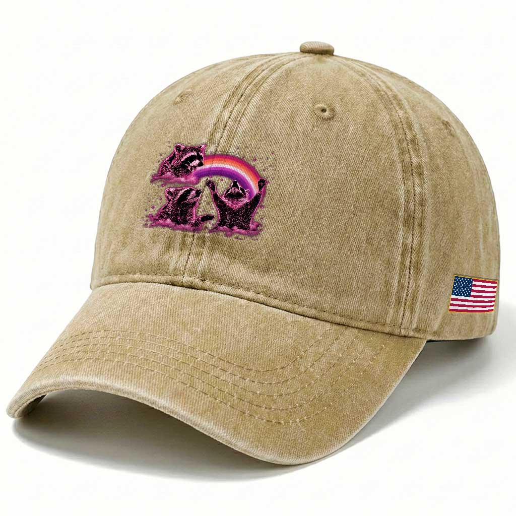 Funny Pink Raccoon Live Laugh Washed Cotton Baseball Cap Lesbian Pride Month