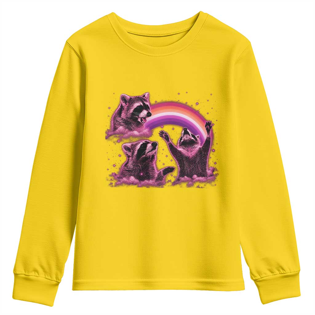 Funny Pink Raccoon Live Laugh Youth Sweatshirt Lesbian Pride Month