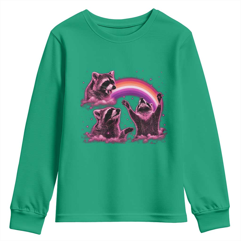 Funny Pink Raccoon Live Laugh Youth Sweatshirt Lesbian Pride Month