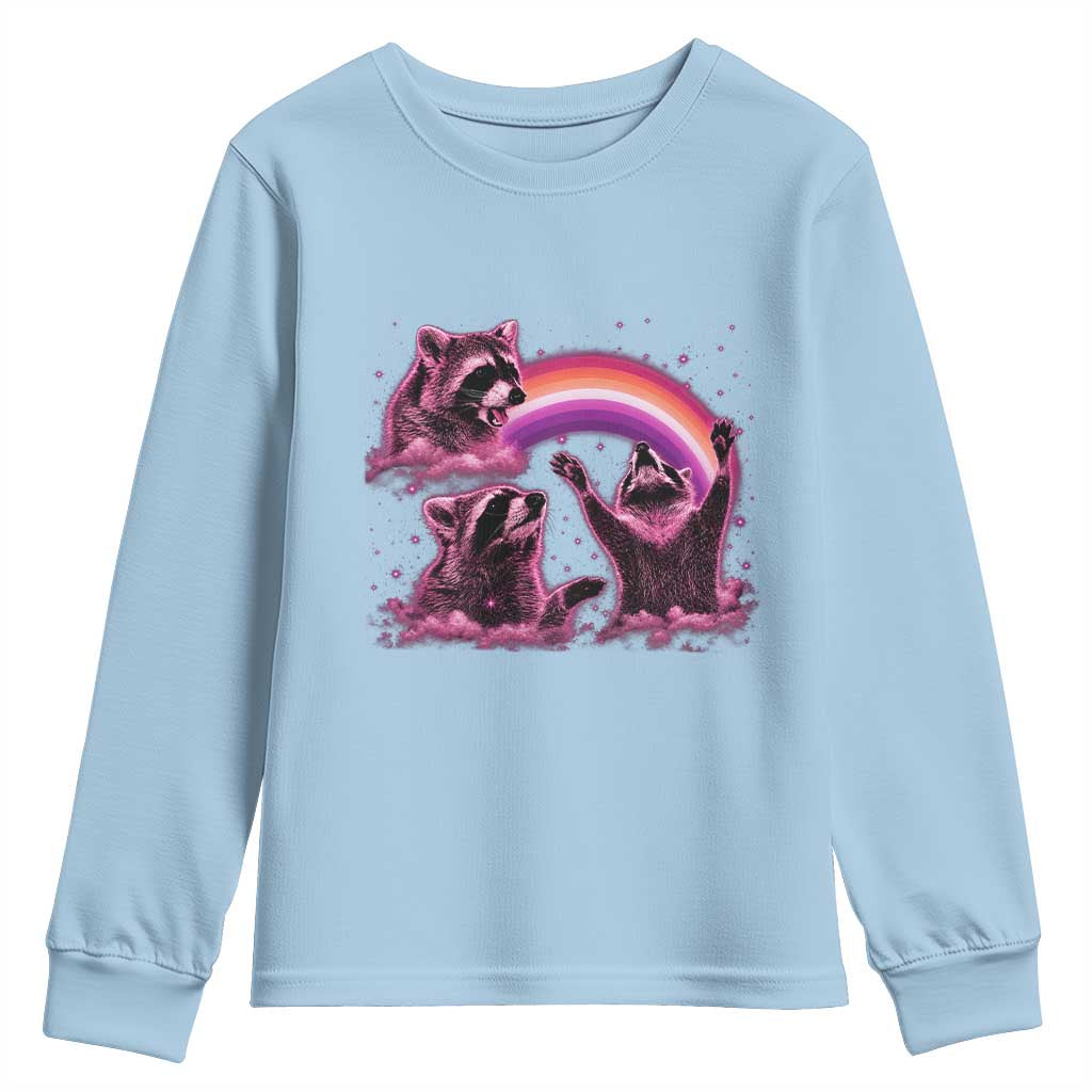 Funny Pink Raccoon Live Laugh Youth Sweatshirt Lesbian Pride Month
