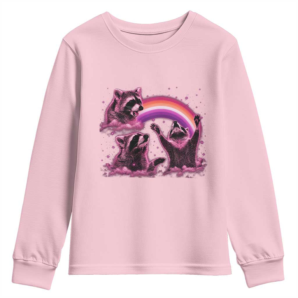 Funny Pink Raccoon Live Laugh Youth Sweatshirt Lesbian Pride Month