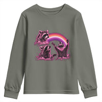 Funny Pink Raccoon Live Laugh Youth Sweatshirt Lesbian Pride Month